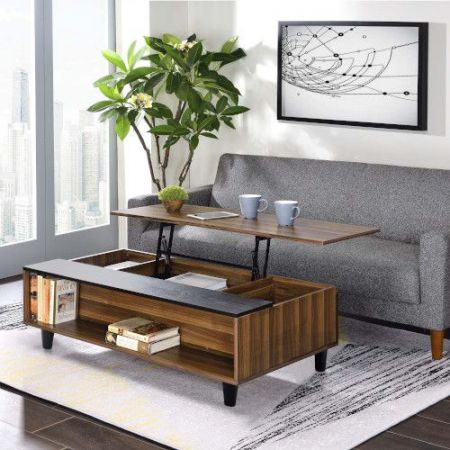 Tavolino da caffè sollevabile con piedini in legno massello di noce, largo 60 cm